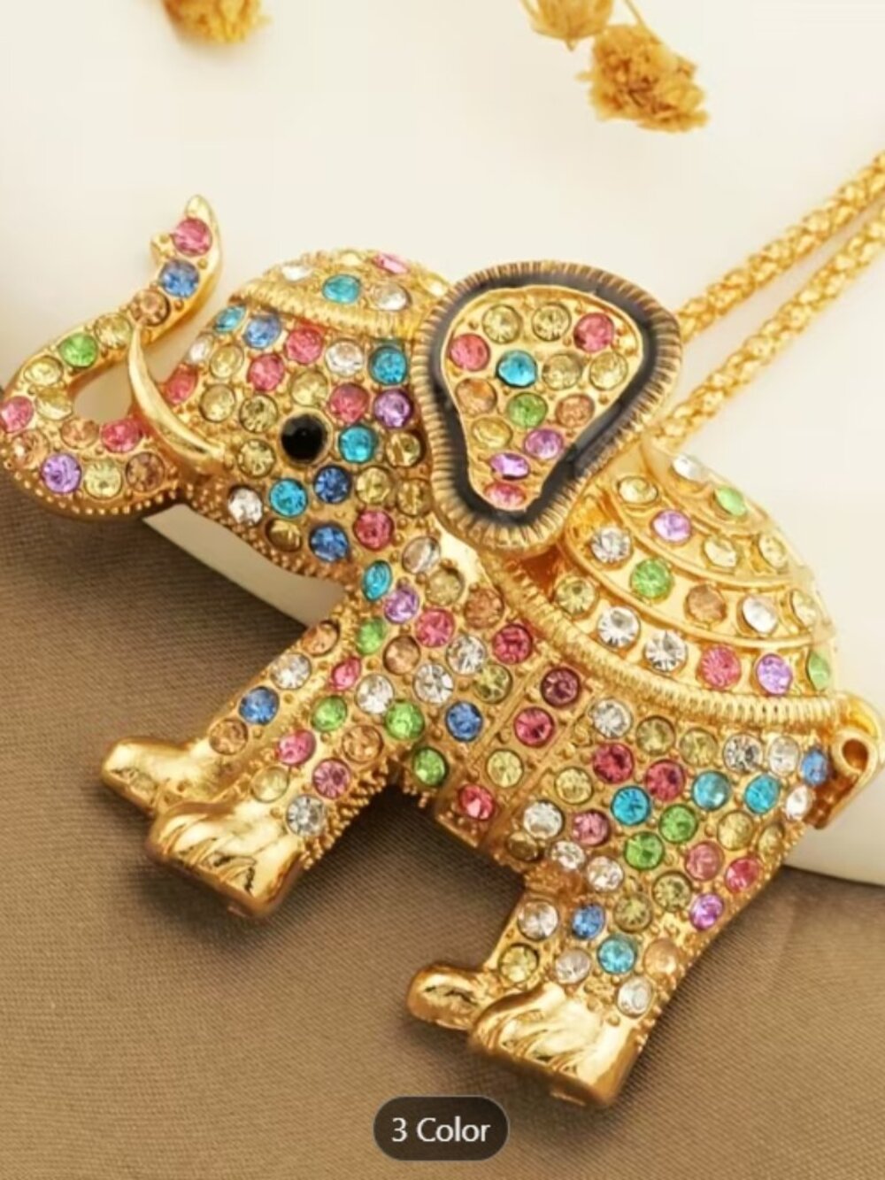 Unique & Charming Colorful Crystal Elephant Pendant and Chain Fashion Necklace
